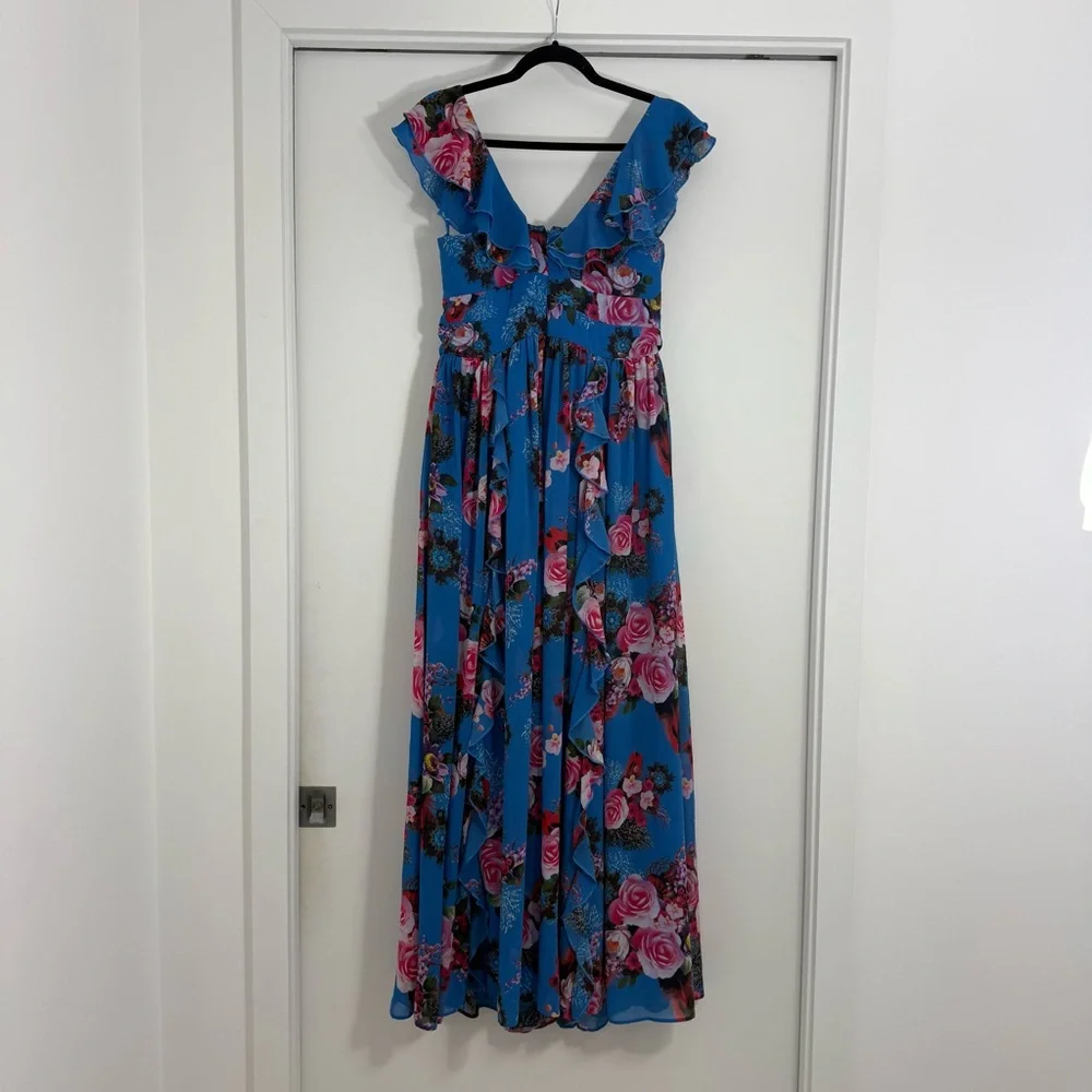 Boston Proper Blue Floral Ruffle Maxi Dress 8 Easter Spring Preppy Cottagecore - Picture 11 of 13